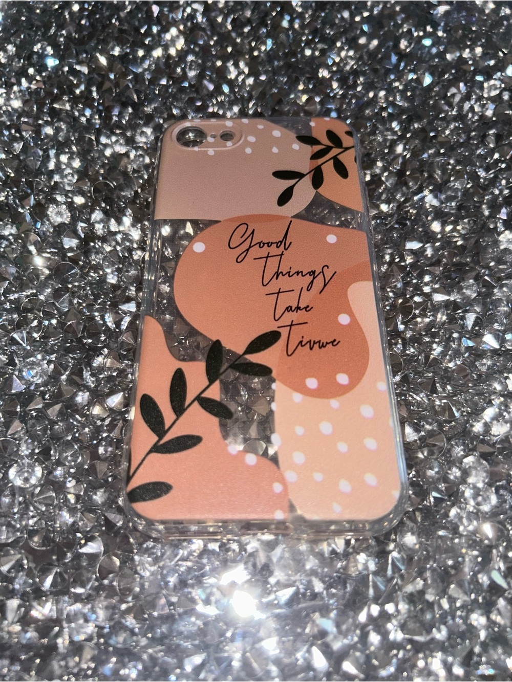 iPhone 5/6/7/8/SE Clear Peach Floral iPhone Case with Motivational Script